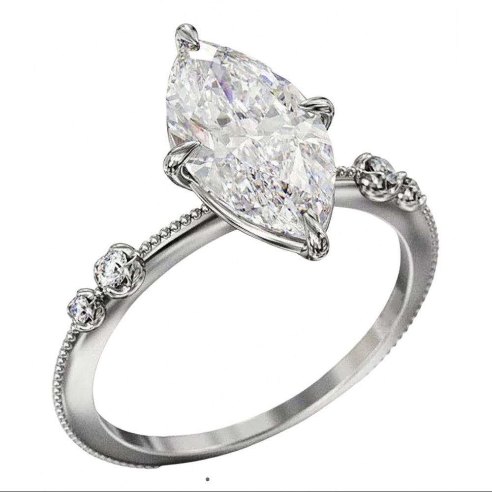 14k white gold 3 CT diamond ring marquise engagement wedding solitaire - Picture 3 of 12